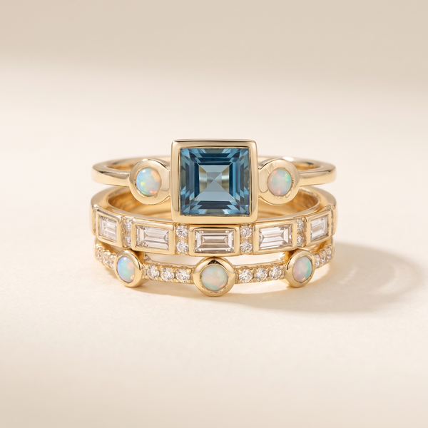 Vintage Ocean Ring Set with Blue Crystal – Albella Jewelry