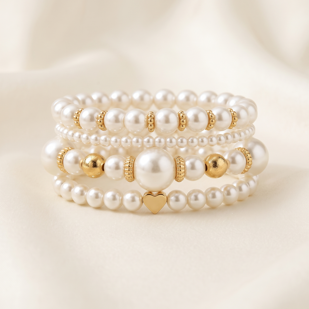 Elegant Bracelet Set with Pearls and Heart – Albella Jewelry