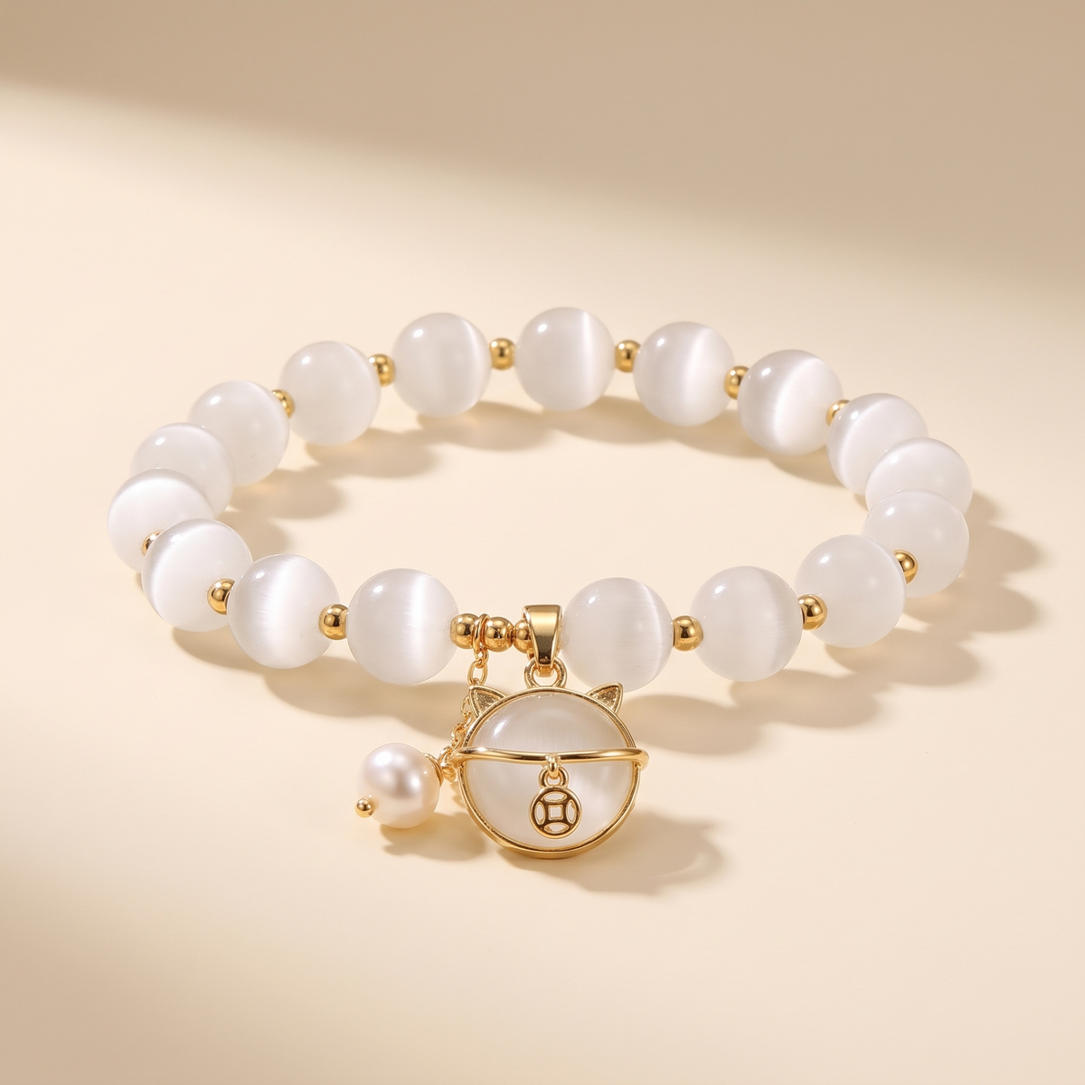 Beaded Bracelet with Lucky Cat Charm – Albella Jewelry