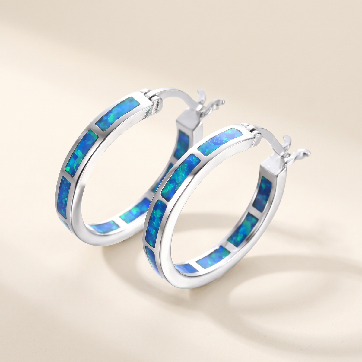 Chic Hoop Earrings with Blue Fire Opal – Albella Jewelry