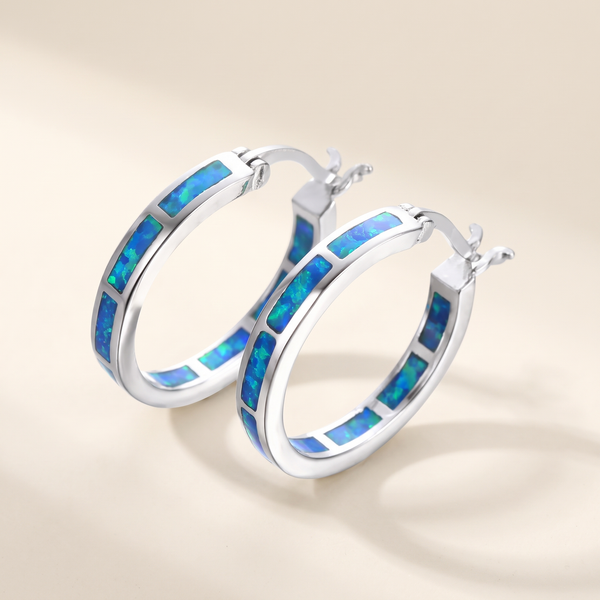 Chic Hoop Earrings with Blue Fire Opal – Albella Jewelry