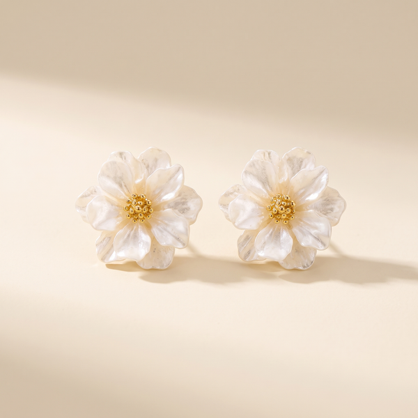 Chic White Acrylic Flower Stud Earrings – Albella Jewelry