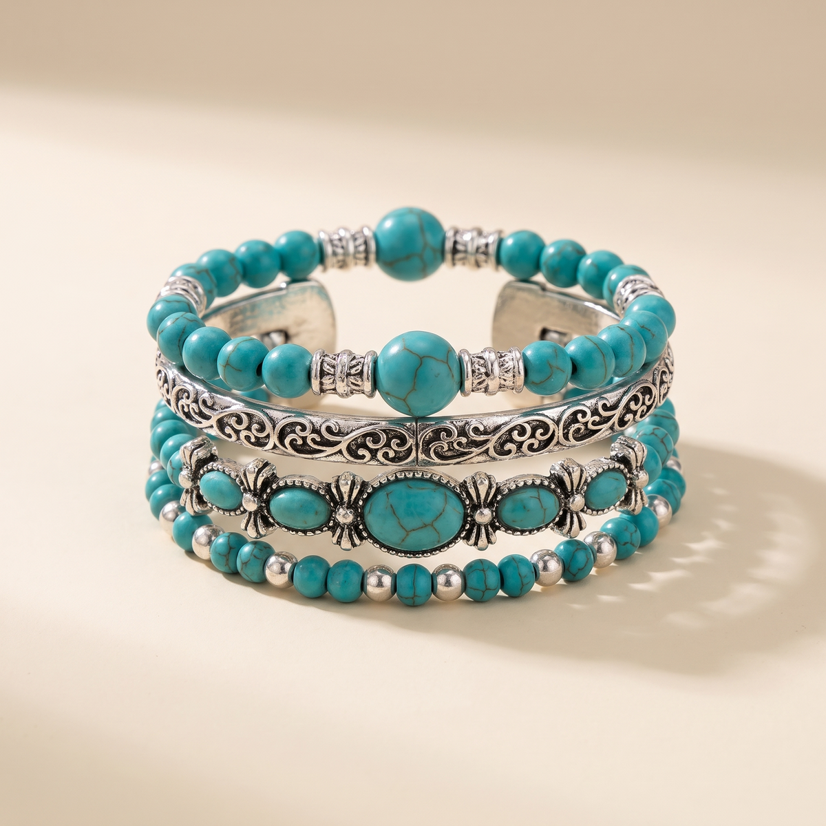 Bohemian Bracelet Set with Turquoise Beads – Albella Jewelry
