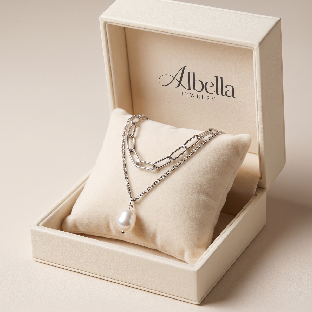 Elegant Pearl Drop Necklace in Albella Jewelry gift box