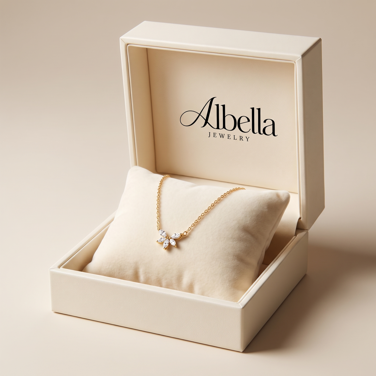 Crystal Leaf Necklace in Albella Jewelry gift box