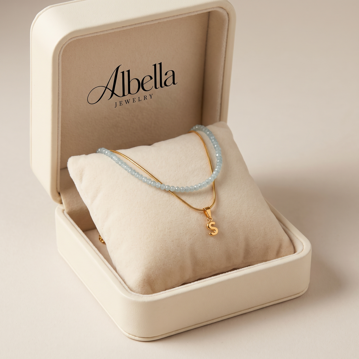 Chic Bubble Letter Necklace in Albella Jewelry gift box