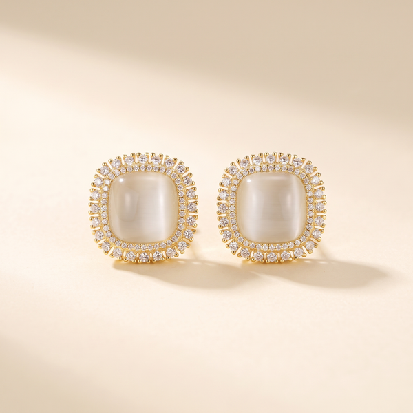 Chic Square Stud Earrings with Opal and CZ Crystal – Albella Jewelry