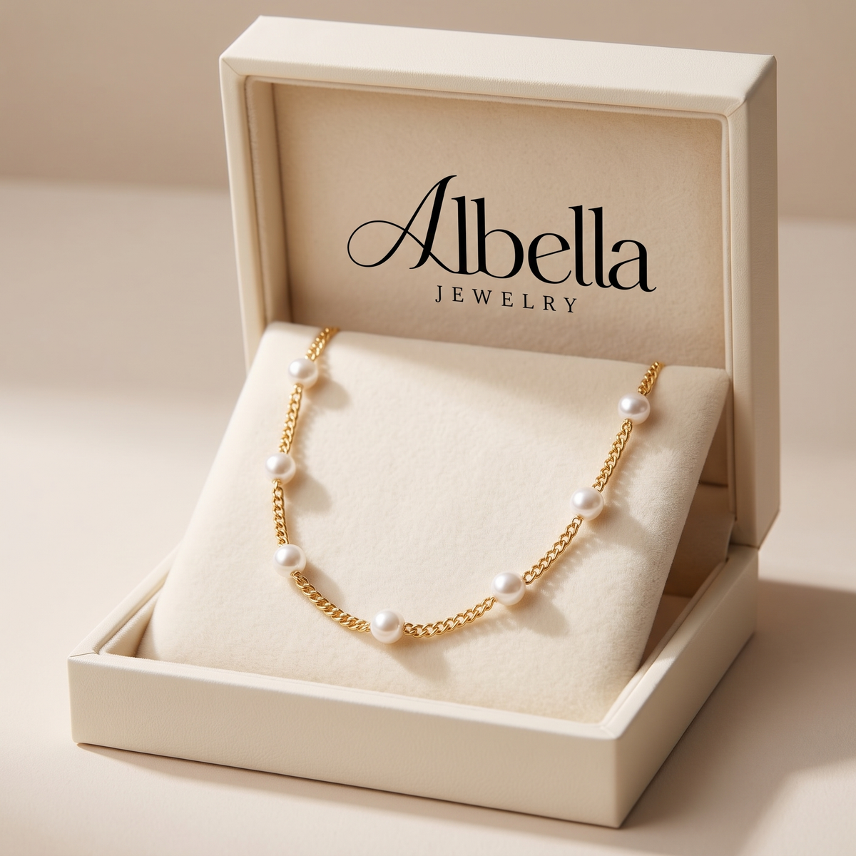 Chain Necklace with Pearls in Albella Jewelry gift box