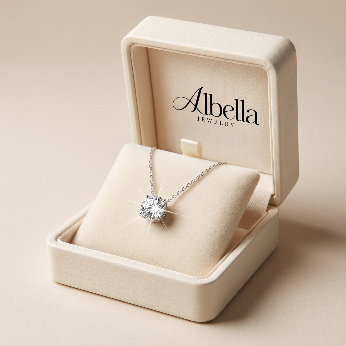 Elegant Solitaire Crystal Necklace in Albella Jewelry gift box