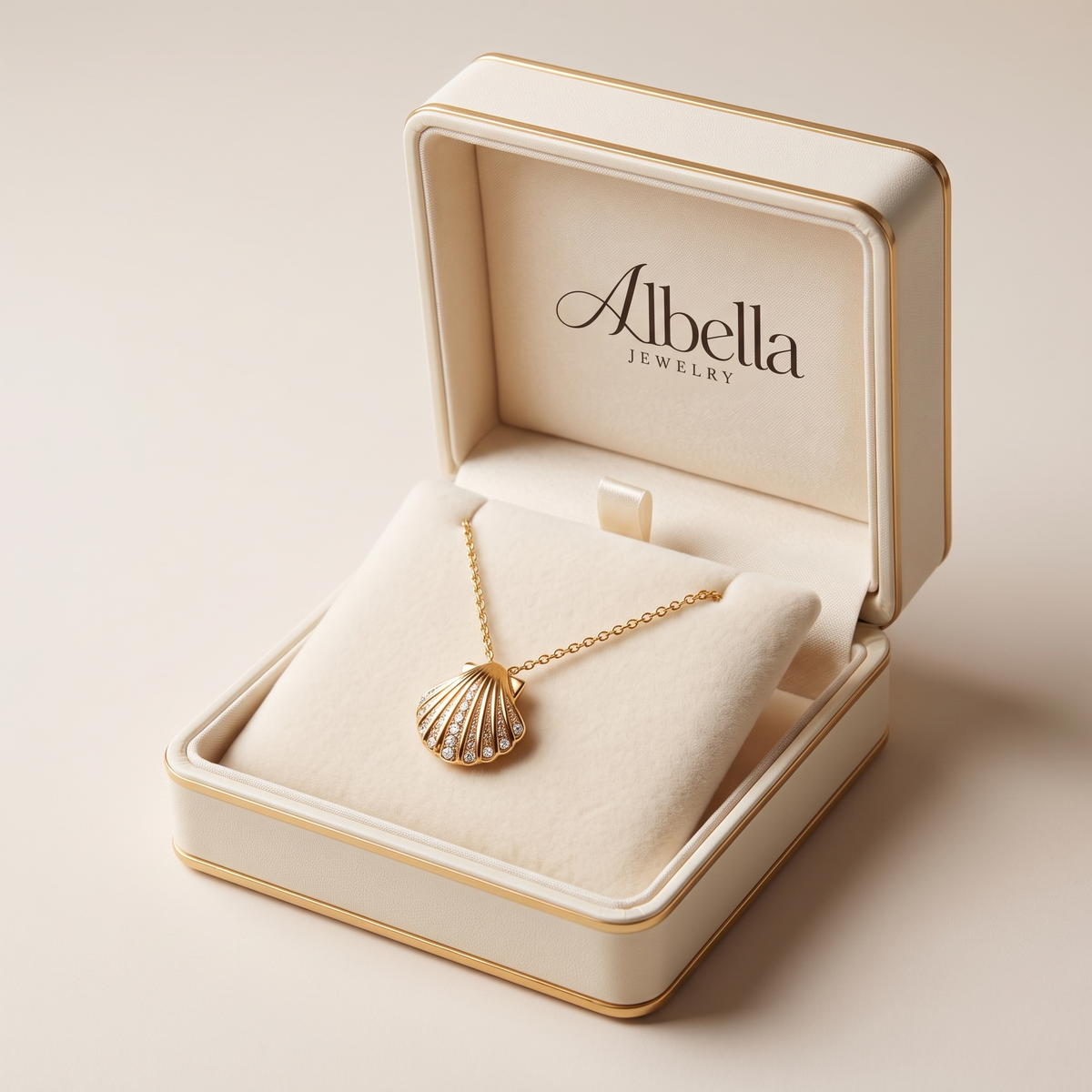 Crystal Seashell Pendant Necklace in Albella Jewelry gift box
