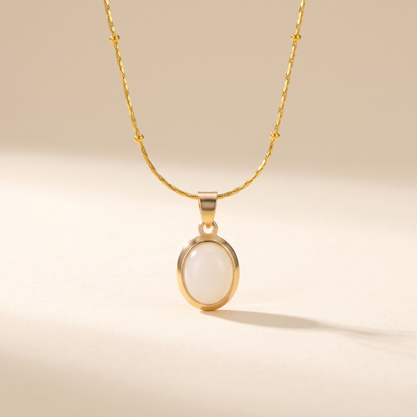 Chic Gold Stainless Steel Necklace with Teardrop Opal Pendant – Albella Jewelry
