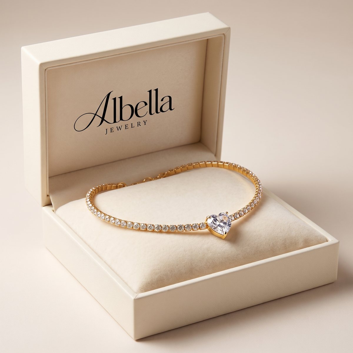 Crystal Heart Choker Necklace in Albella Jewelry gift box