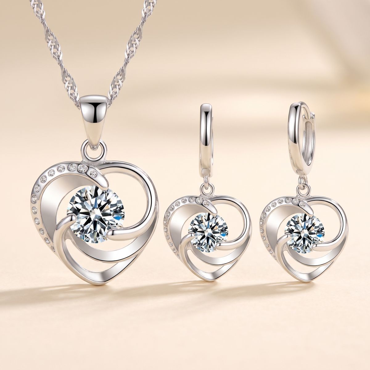 Sterling Silver Heart Necklace and Earring Set – Albella Jewelry