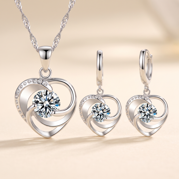 Sterling Silver Heart Necklace and Earring Set – Albella Jewelry