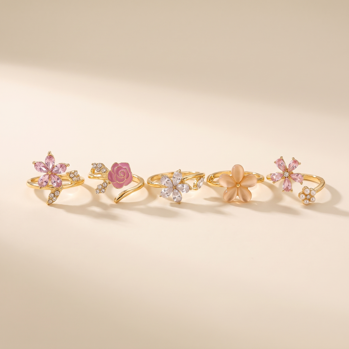 Alloy Ring Set with Rhinestones and Pearls – Albella Jewelry