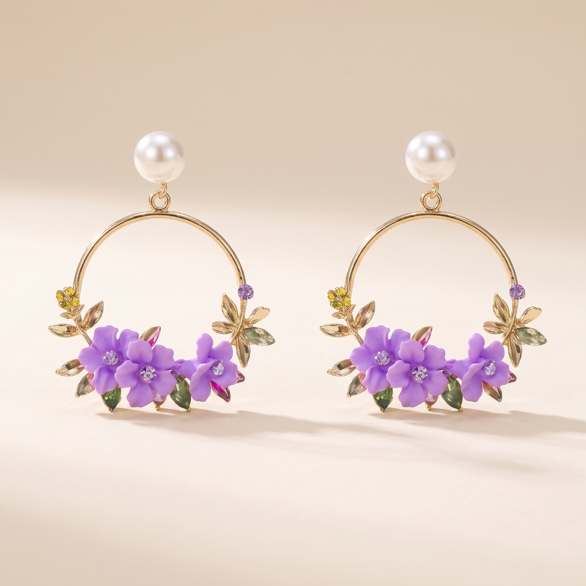 Elegant Gold Flower Earrings with Pearls – Albella Jewelry