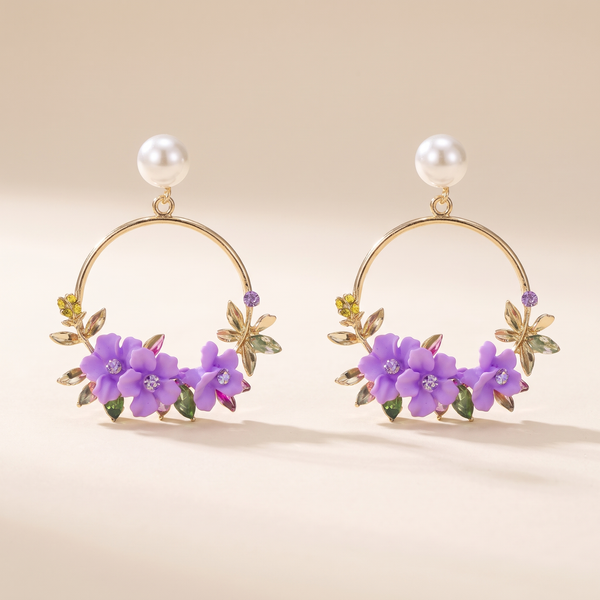Elegant Gold Flower Earrings with Pearls – Albella Jewelry