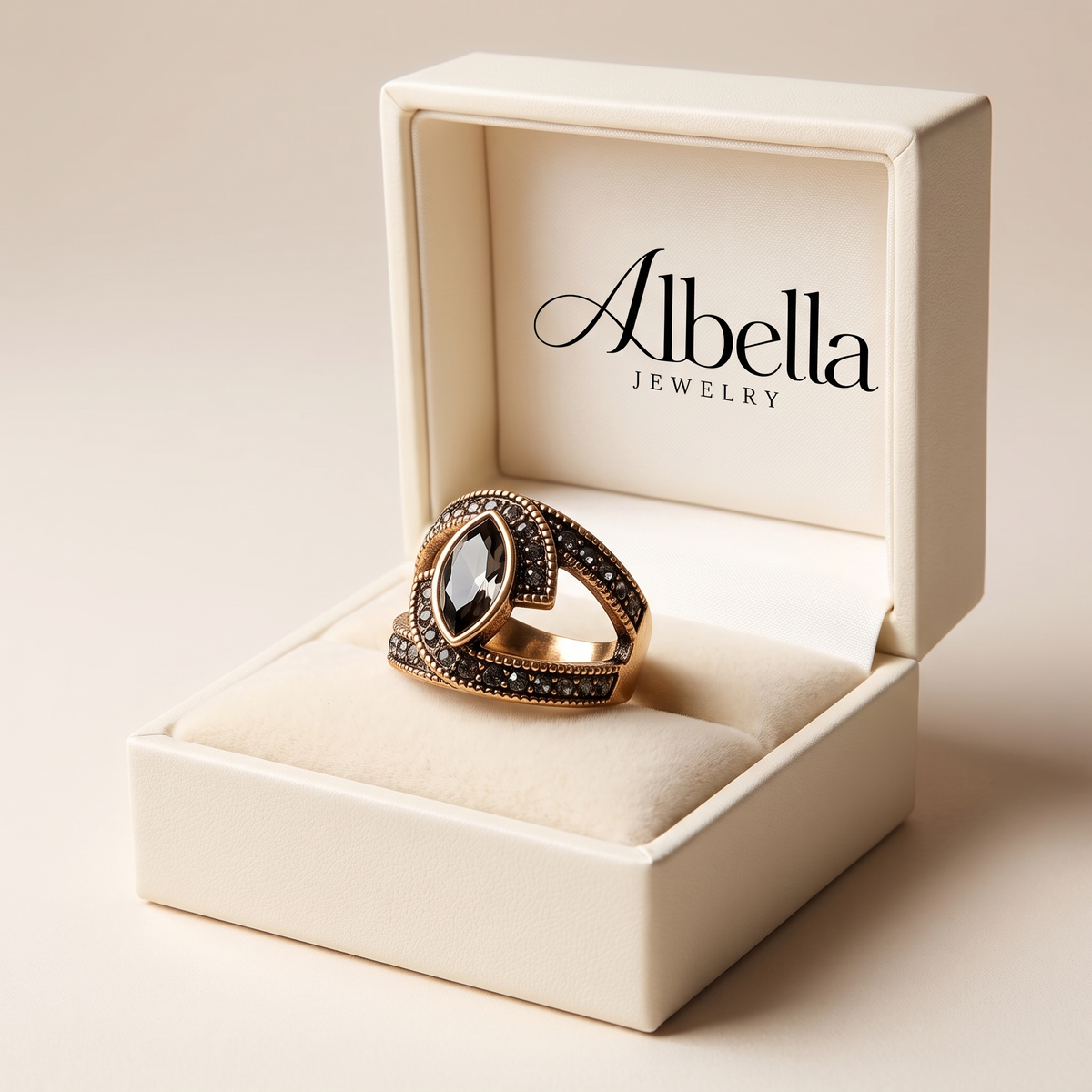 Black Crystal Ring in Albella Jewelry gift box
