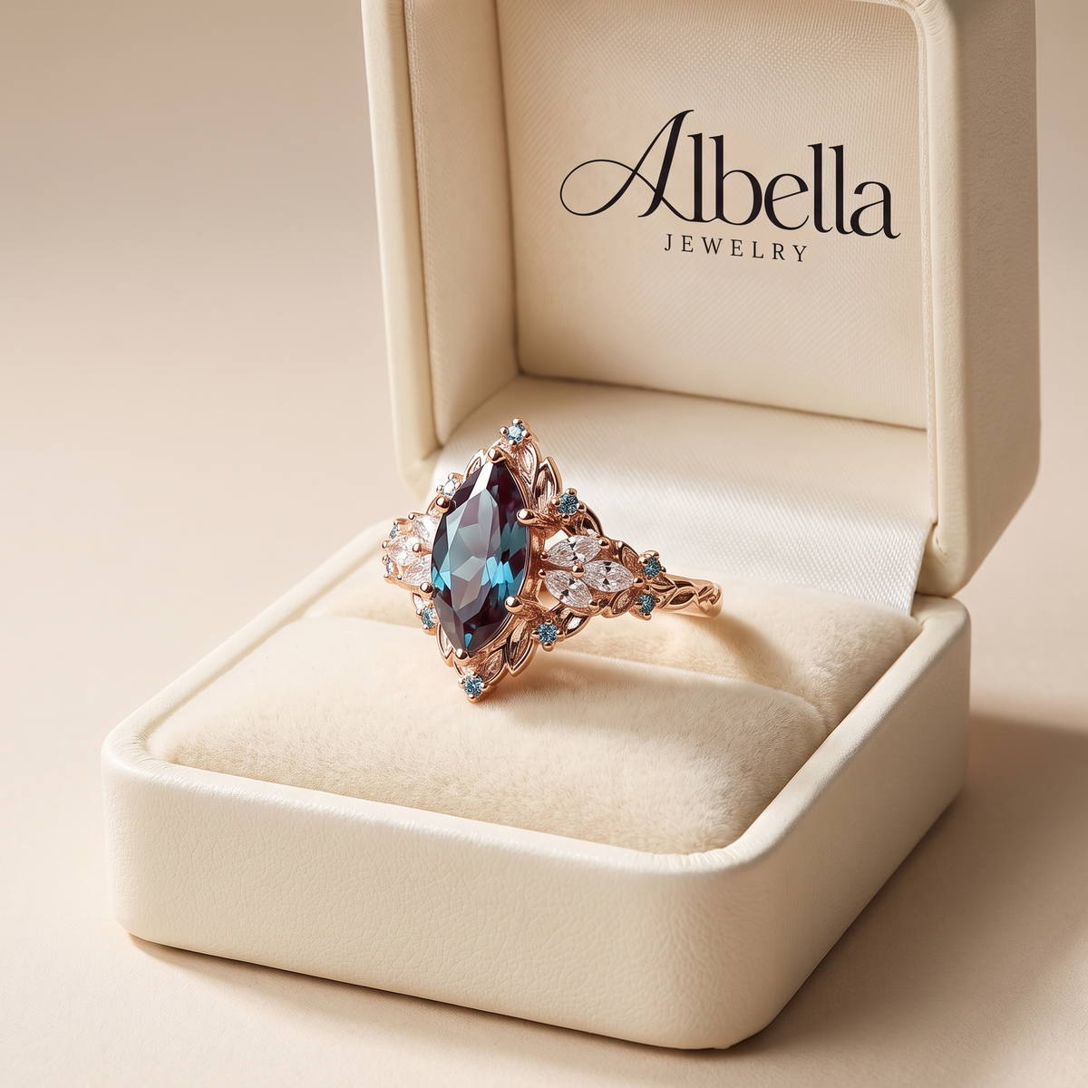 Exotic Ring with Blue Crystal in Albella Jewelry gift box