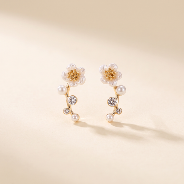 Elegant Pearl Earrings with Floral Motif – Albella Jewelry