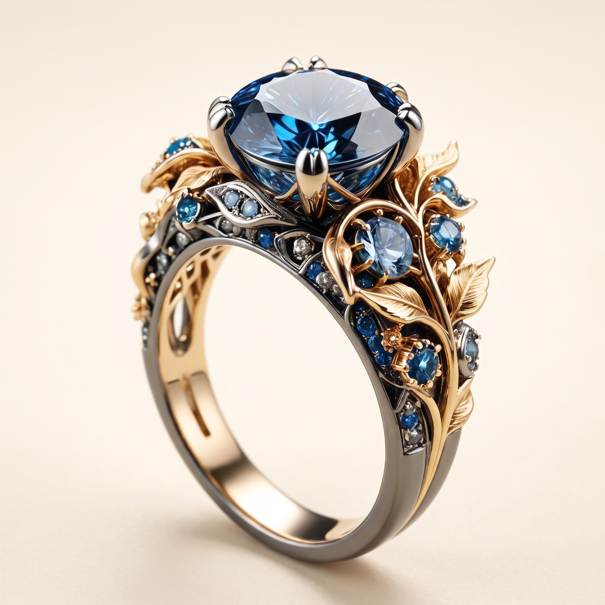Exotic Flower Ring with Blue Crystal – Albella Jewelry