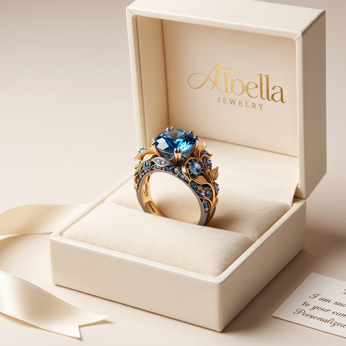 Exotic Flower Ring with Blue Crystal in Albella Jewelry gift box