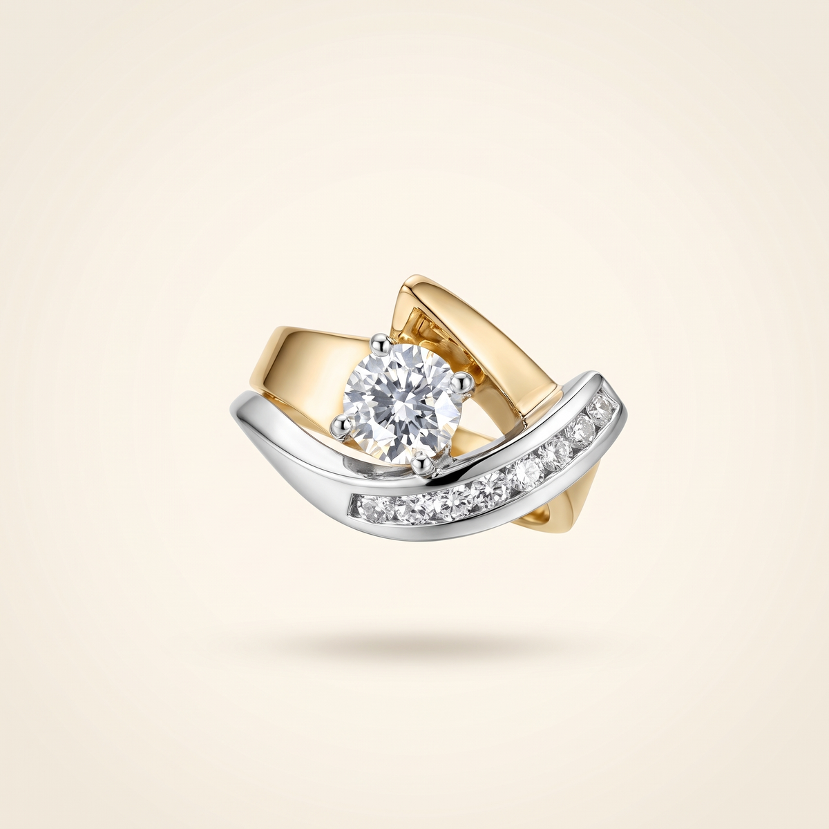 Antique-Inspired Irregular Gold and Silver Ring with Zircon – Albella Jewelry