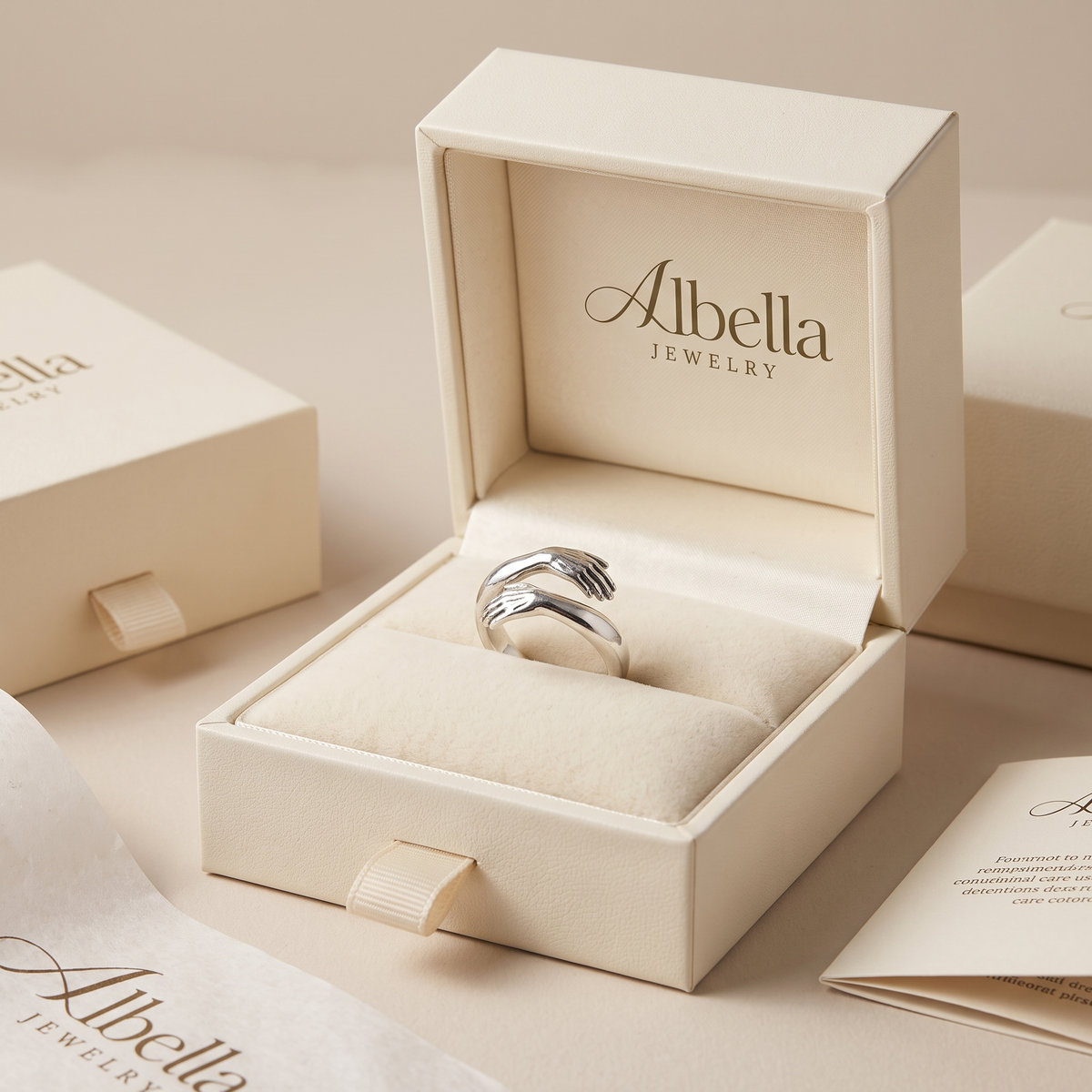 Adjustable 925 Silver Hug Ring in Albella Jewelry gift box