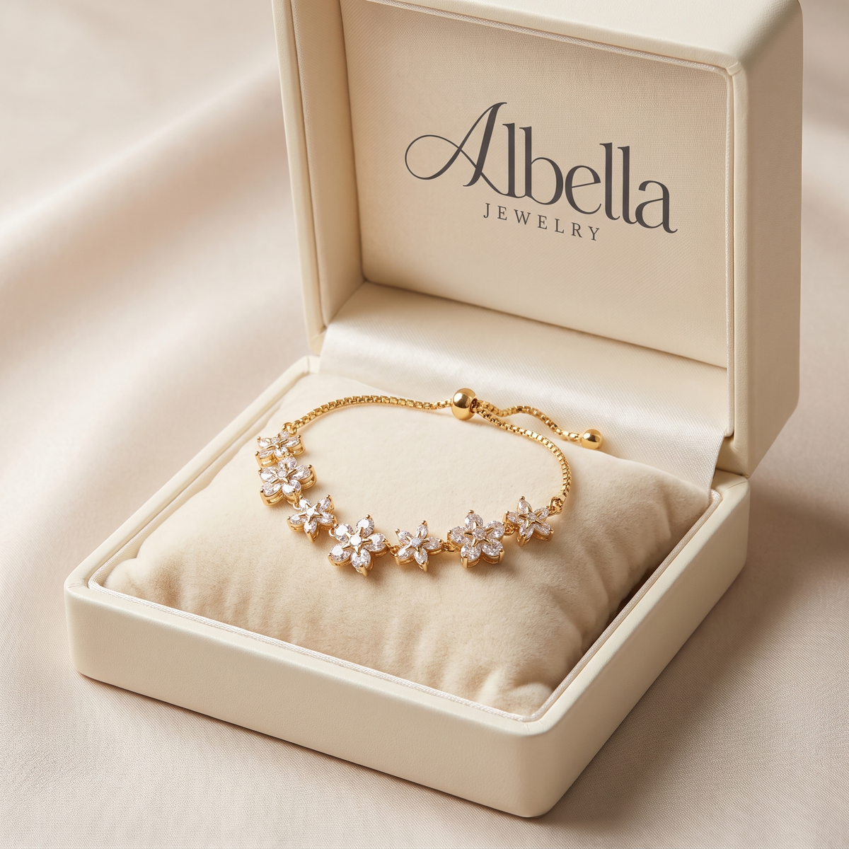 Gold Crystal Daisy Bracelet in Albella Jewelry gift box