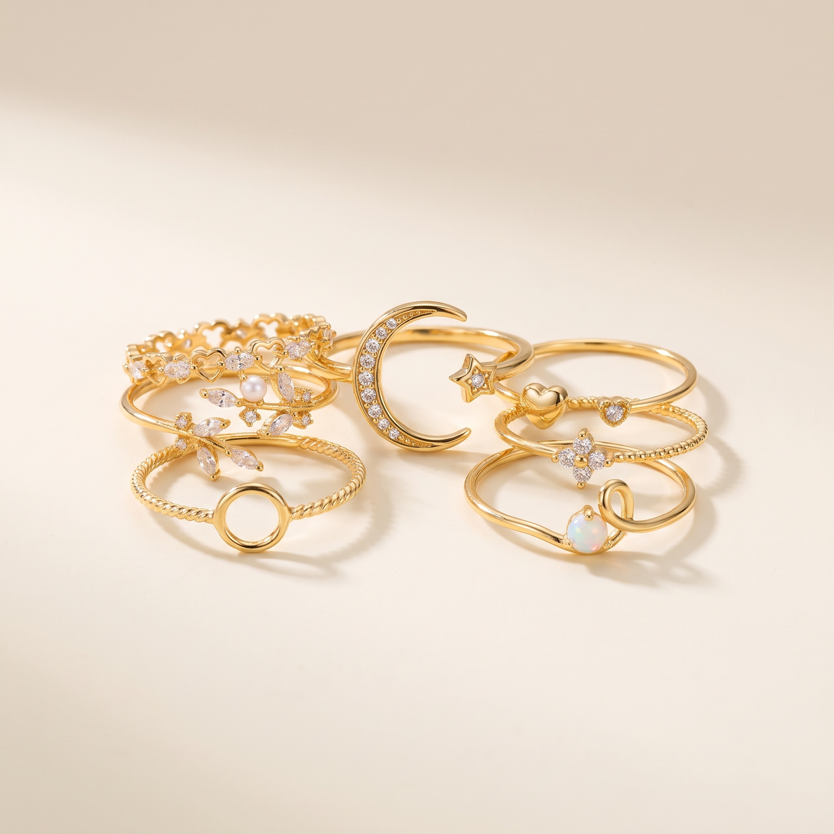 10-Piece Bohemian Gold and Silver Ring Set – Albella Jewelry
