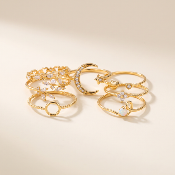 10-Piece Bohemian Gold and Silver Ring Set – Albella Jewelry
