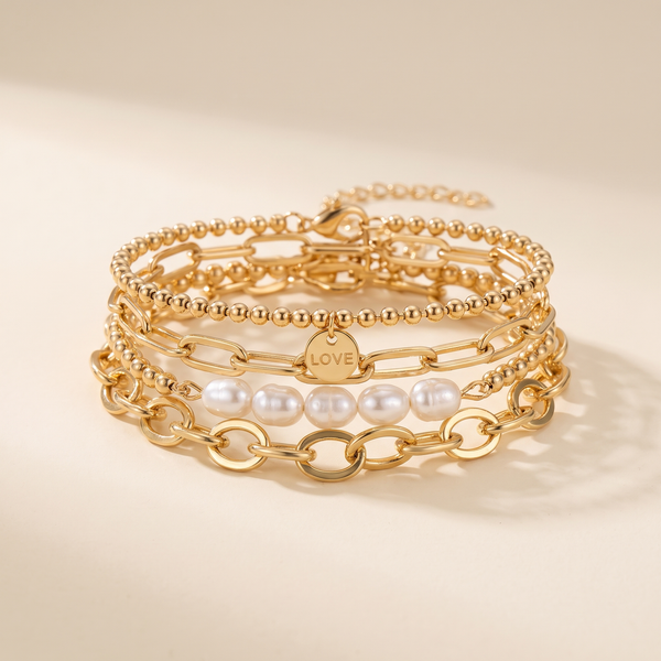 Charming Gold Bracelet Set with Pearls – Albella Jewelry