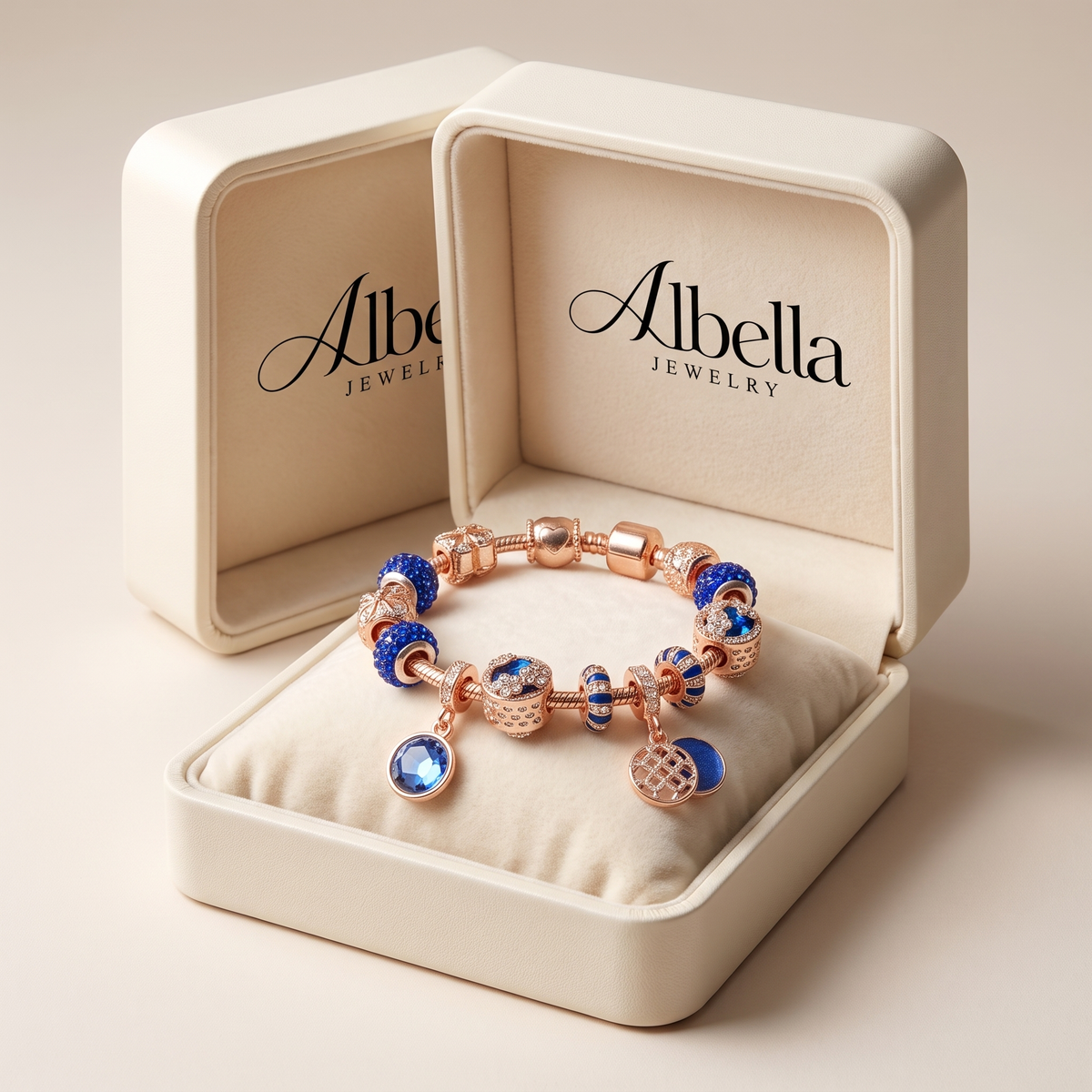 Rose Silver Bracelet with Blue Crystal in Albella Jewelry gift box