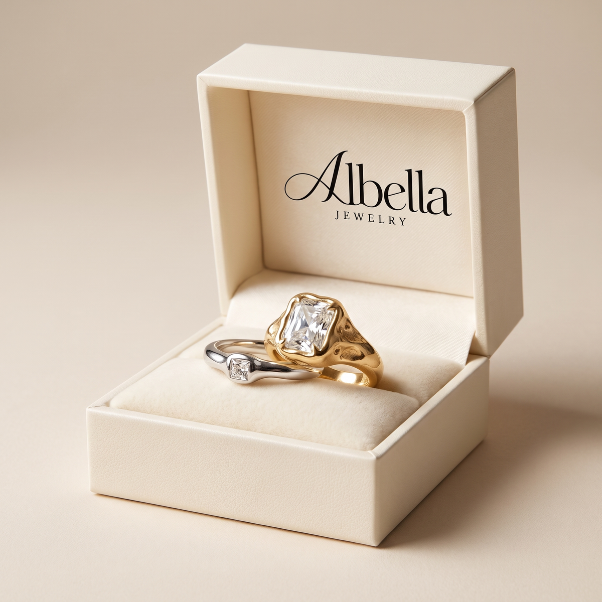 Sparkly Stacked Gold and Silver Ring Set in Albella Jewelry gift box