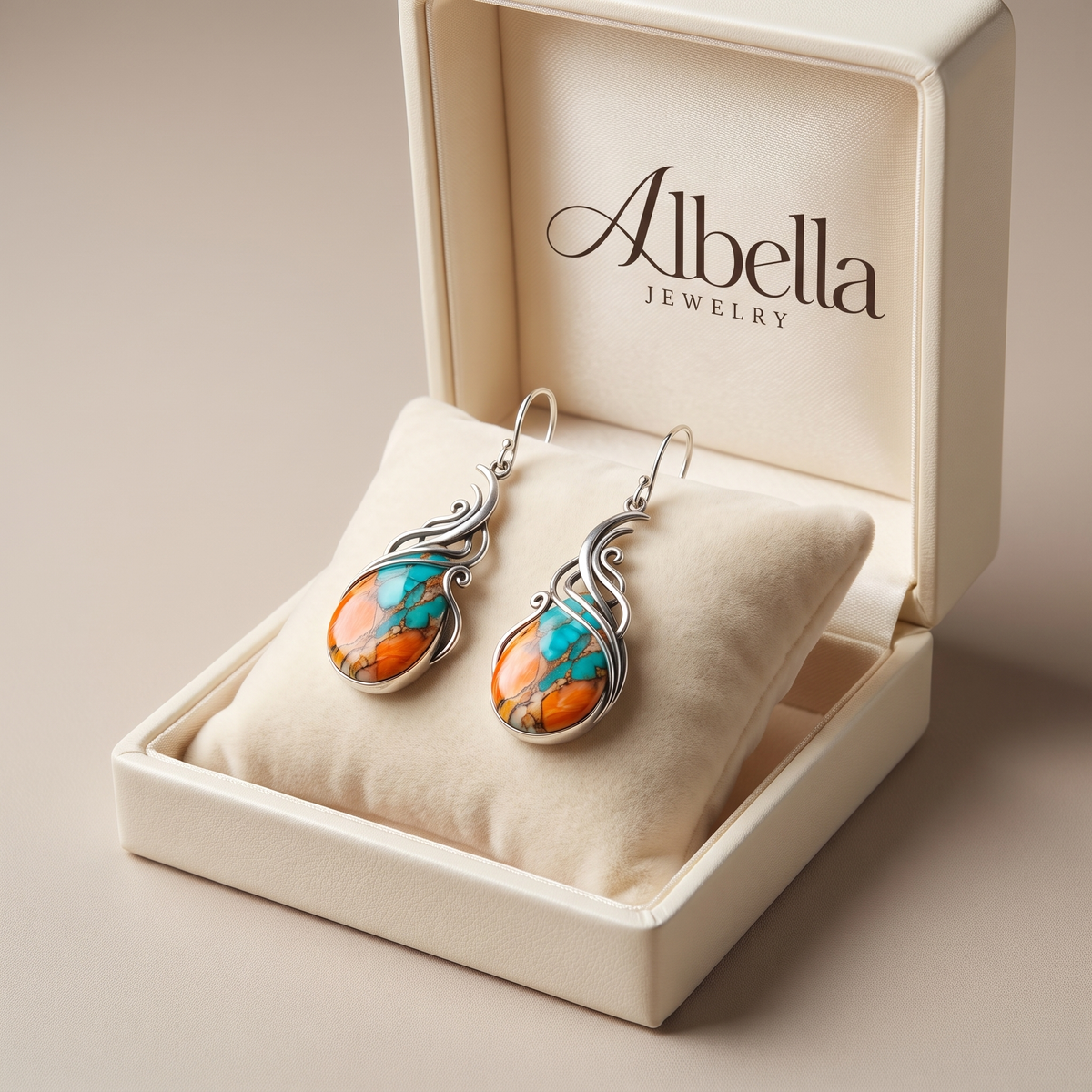 Elegant Dangle Earrings with Gemstone in Albella Jewelry gift box