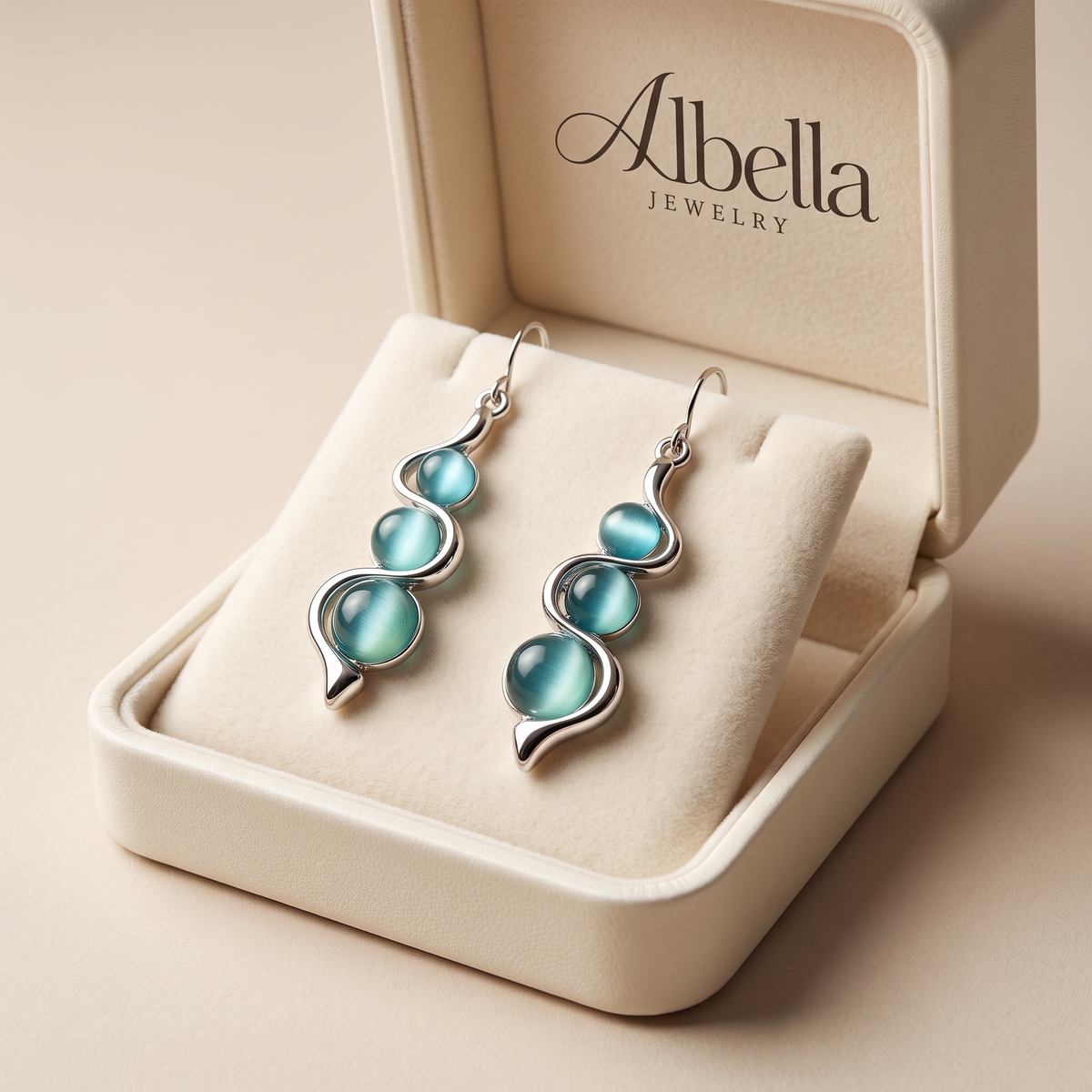 Dangle Earrings with Blue Crystal in Albella Jewelry gift box