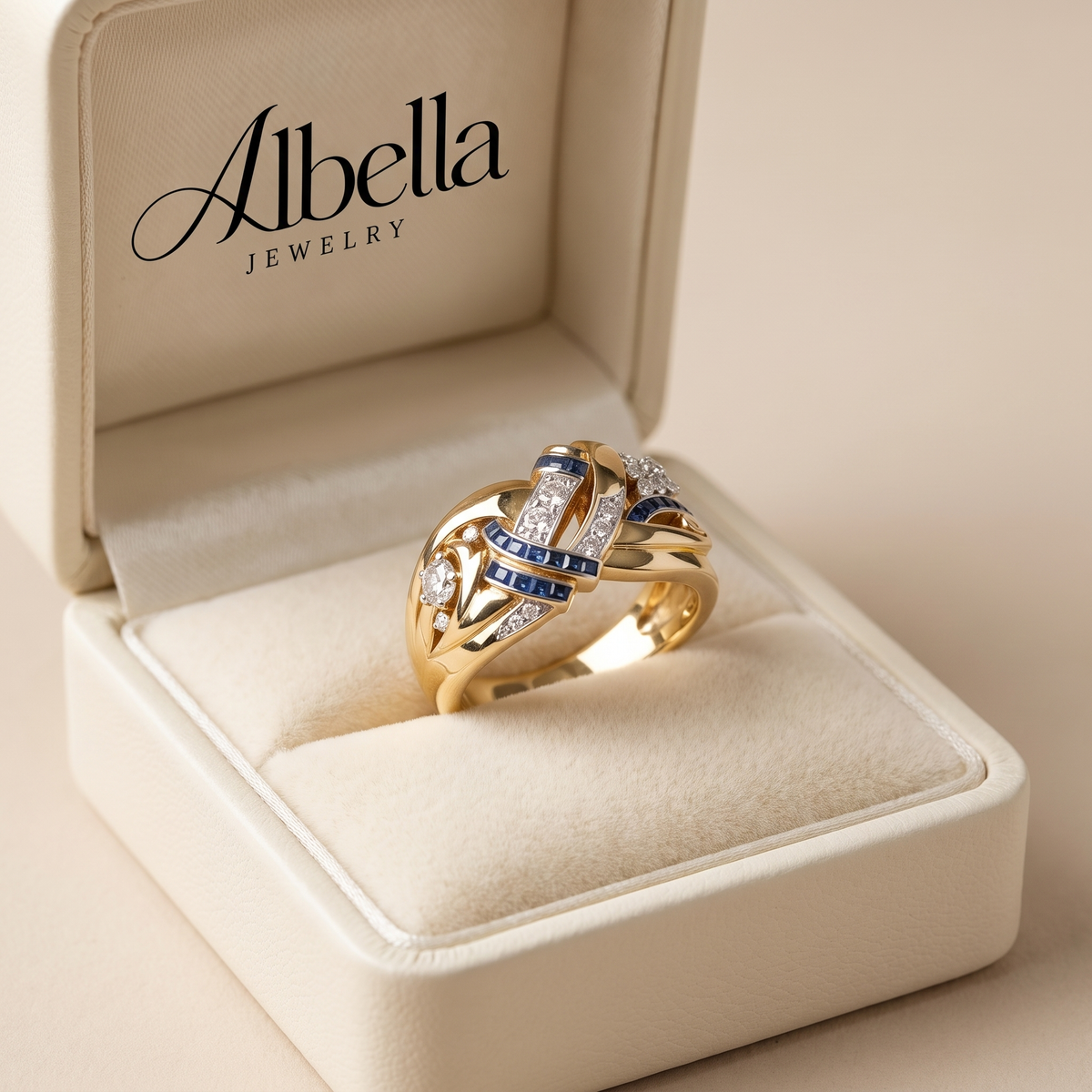 Vintage Gold Ring with Zircon in Albella Jewelry gift box
