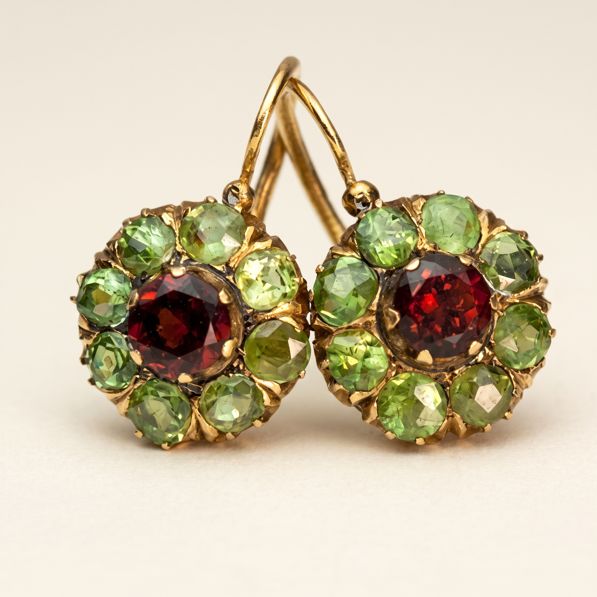 Chic Round Earrings with Green and Red Crystals – Albella Jewelry