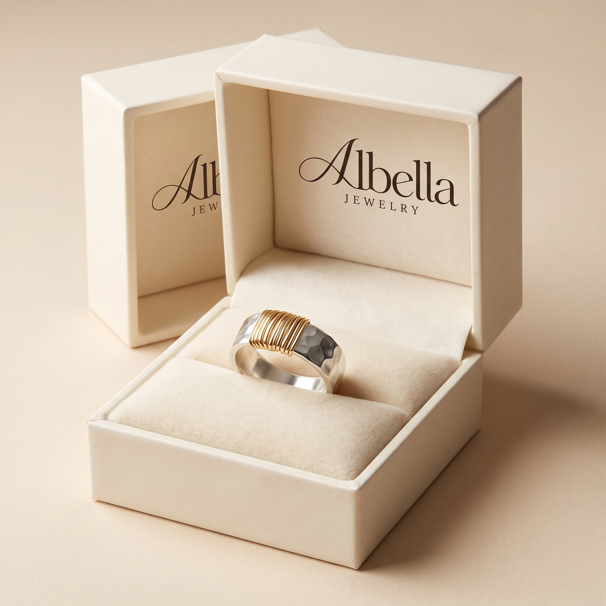 Timeless Vintage Gold and Silver Ring in Albella Jewelry gift box