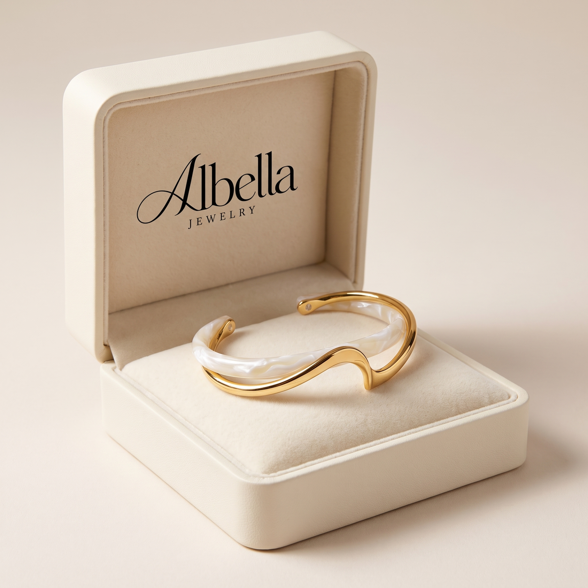 Elegant Gold Bracelet with White Opal in Albella Jewelry gift box