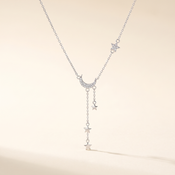 Elegant Silver Moon and Star Necklace – Albella Jewelry