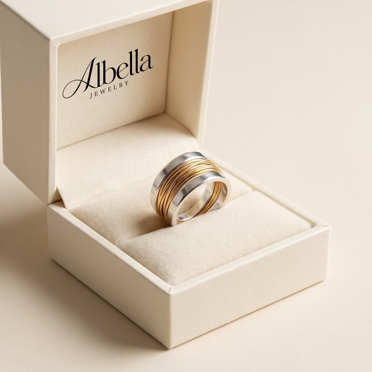 Silver Ring with Gold Wire Design in Albella Jewelry gift box
