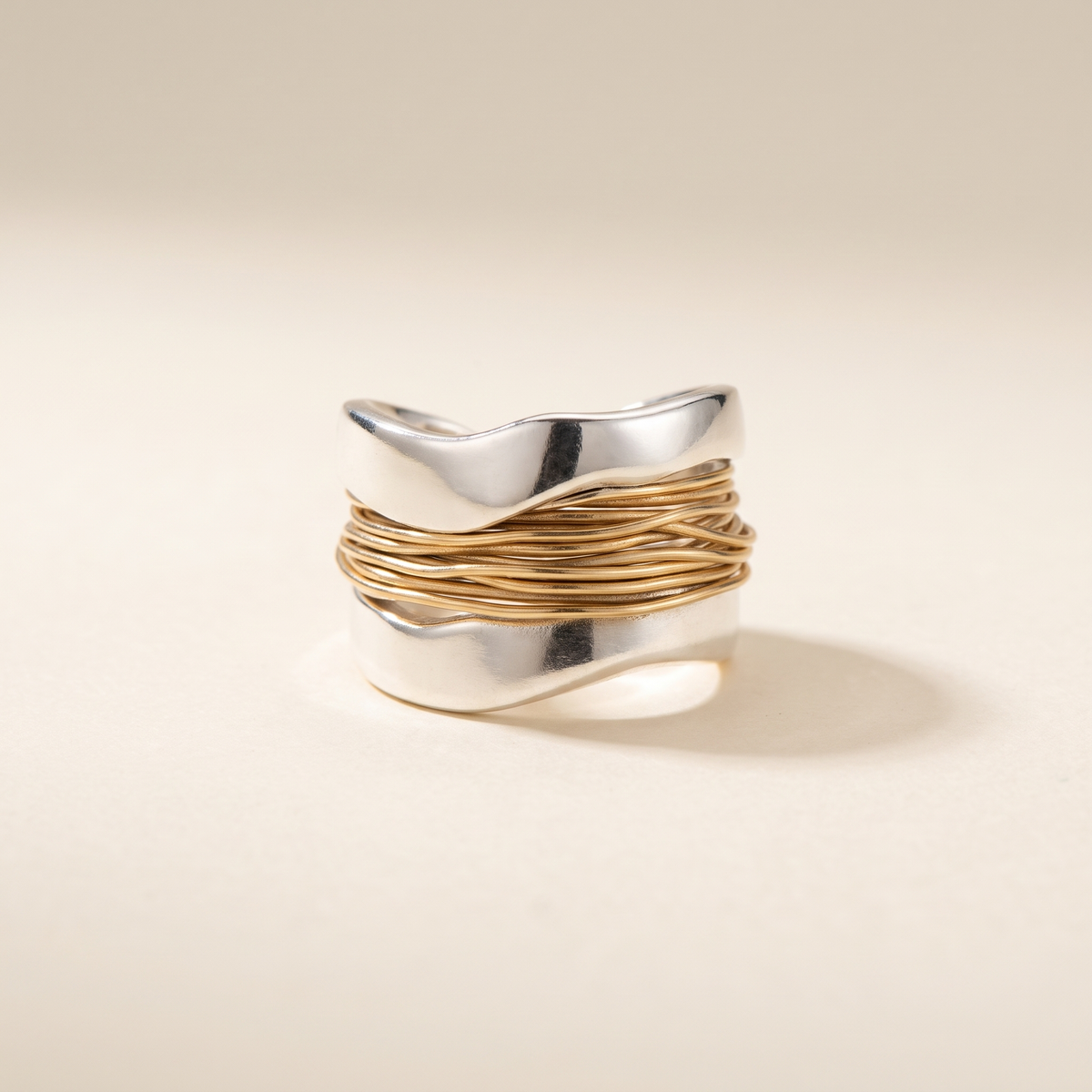 Silver Ring with Gold Wire Design – Albella Jewelry