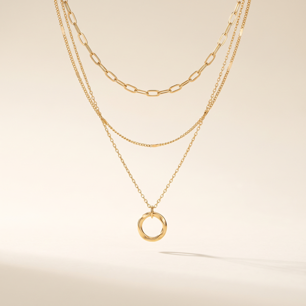 Classic Layered Gold Necklace with Pendant – Albella Jewelry