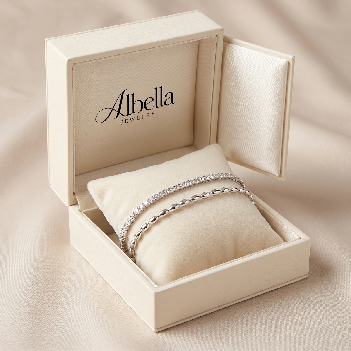Elegant Silver Zircon Bracelet Set in Albella Jewelry gift box