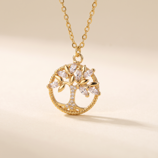 Gold Tree of Life Necklace with Crystal – Albella Jewelry