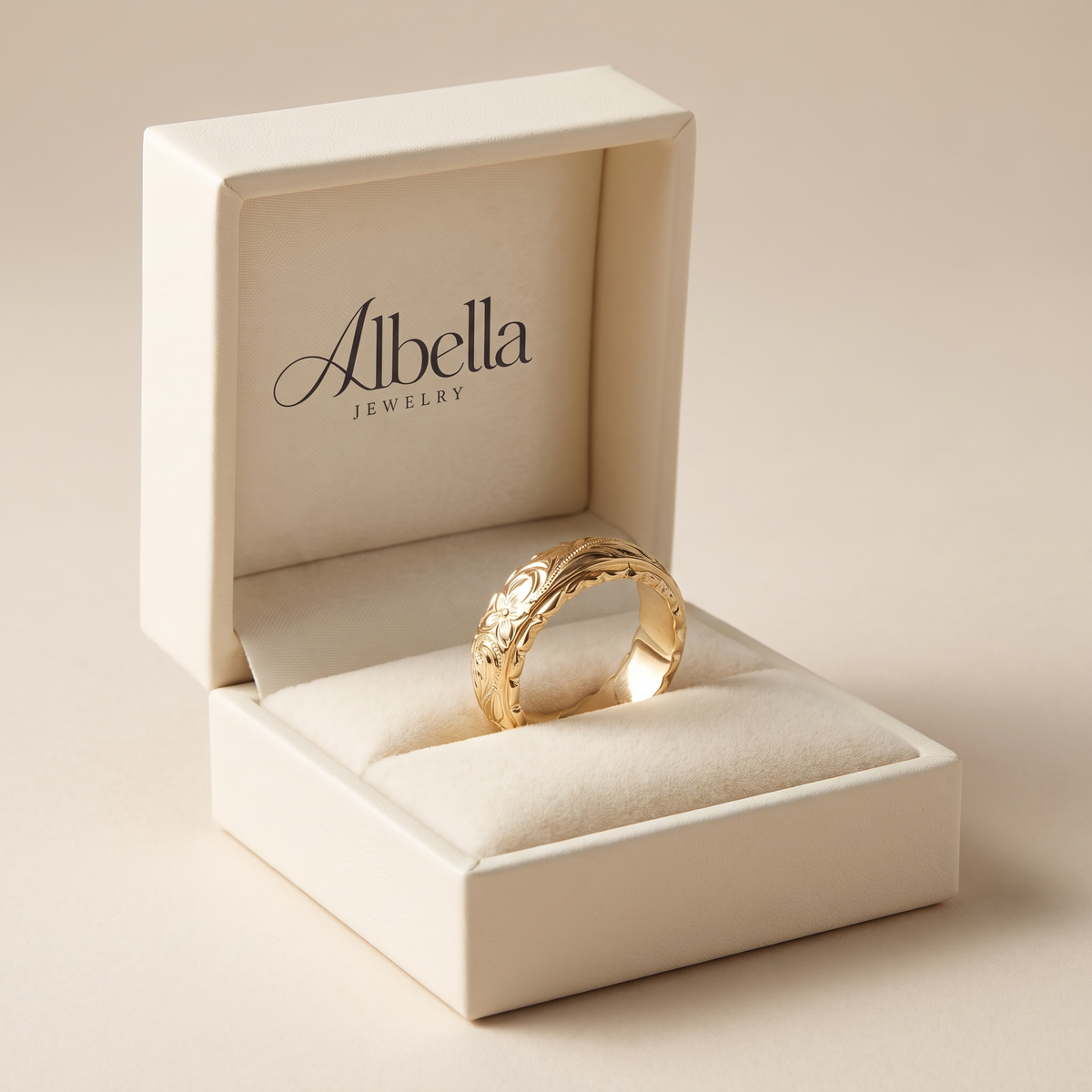 Antique-Inspired Gold Flower Ring in Albella Jewelry gift box