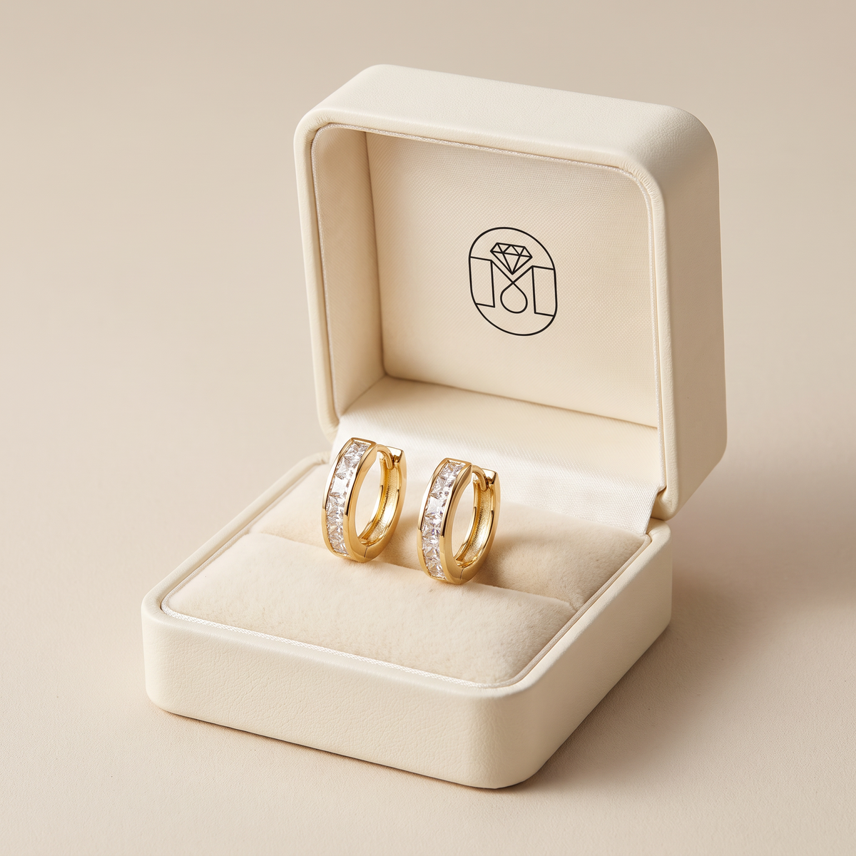 Chic Gold Hoop Earrings with Crystal in Albella Jewelry gift box