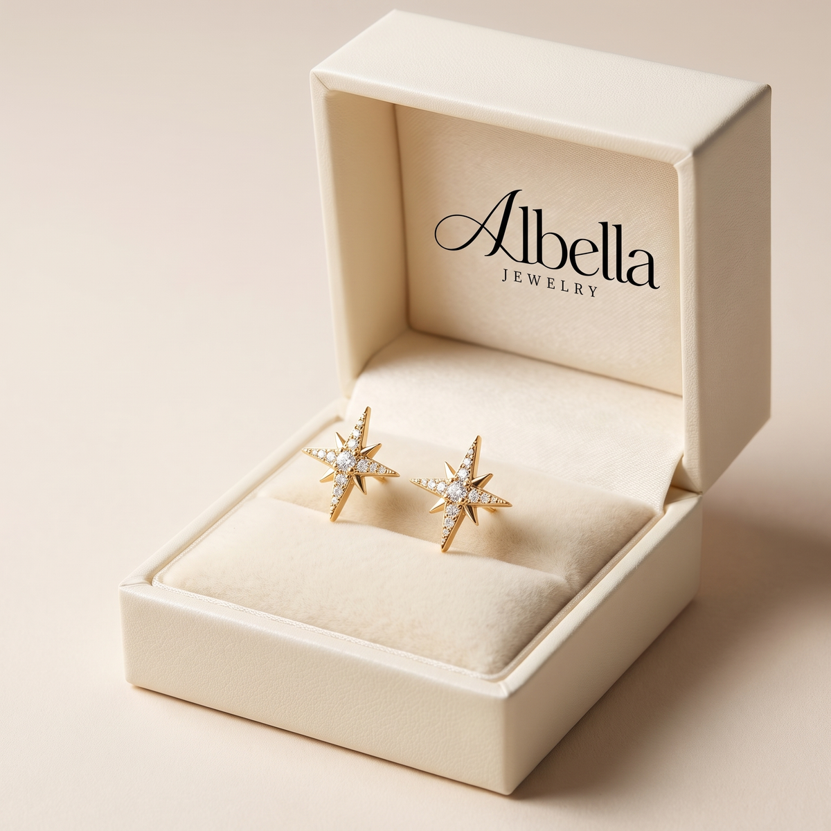Sparkling Star Earrings in Albella Jewelry gift box