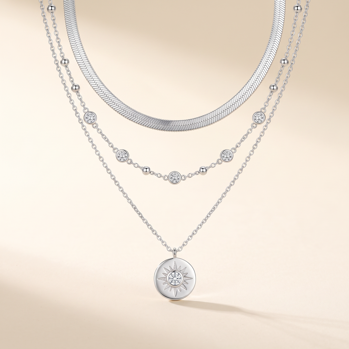 Layered Silver Necklace Set with Choker and Pendant – Albella Jewelry